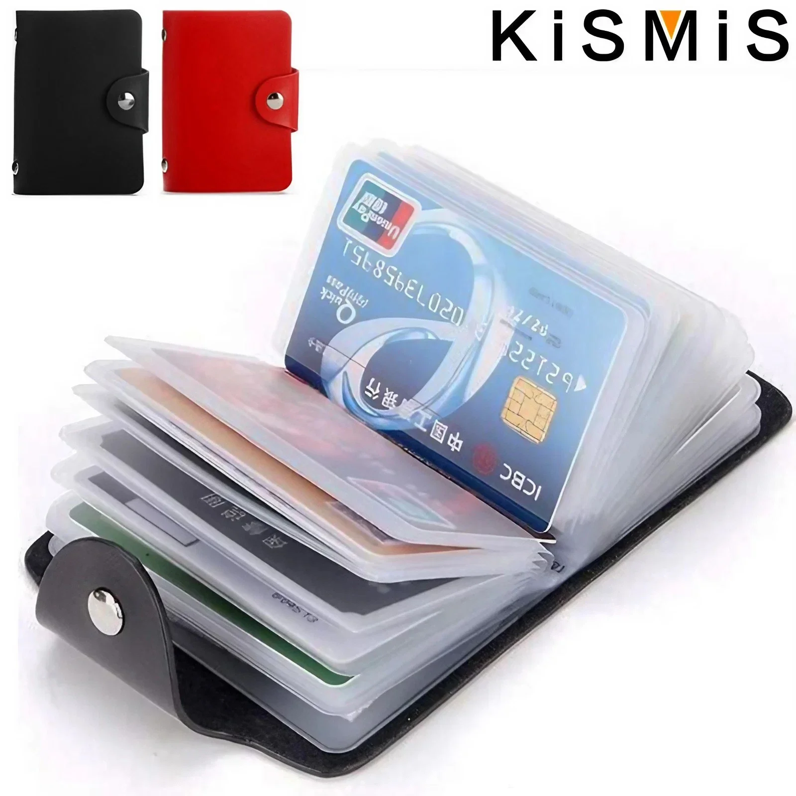 PU Leather 24-Slot Card Case Business Card Passport Holder 10.5x7.5x2cm Organizes 24 Cards