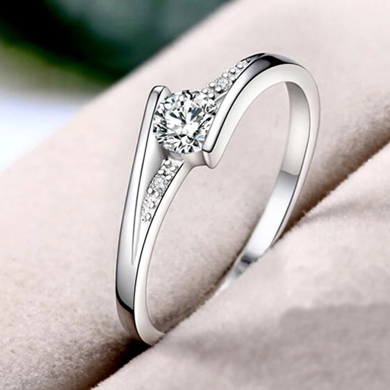 White Tibetan Silver Rings for Women Round Zircon Crystal