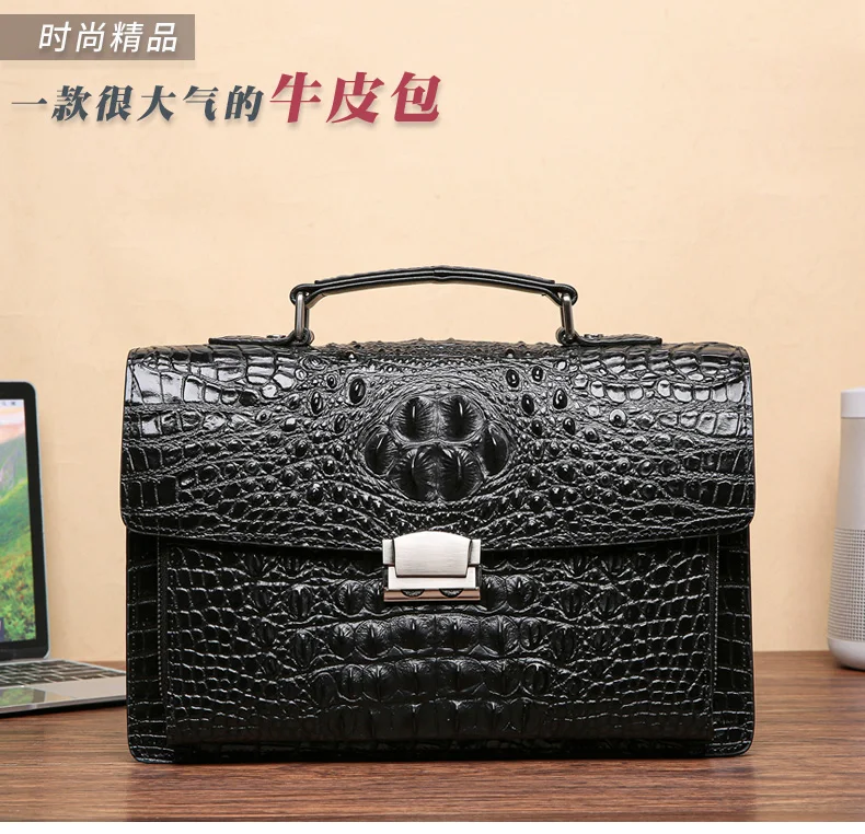 Crocodile Pattern Leather Bag Men's Small Briefcase Men's Handbag Men's Briefcase Men's Bag Cowhide Handbag Large Bag