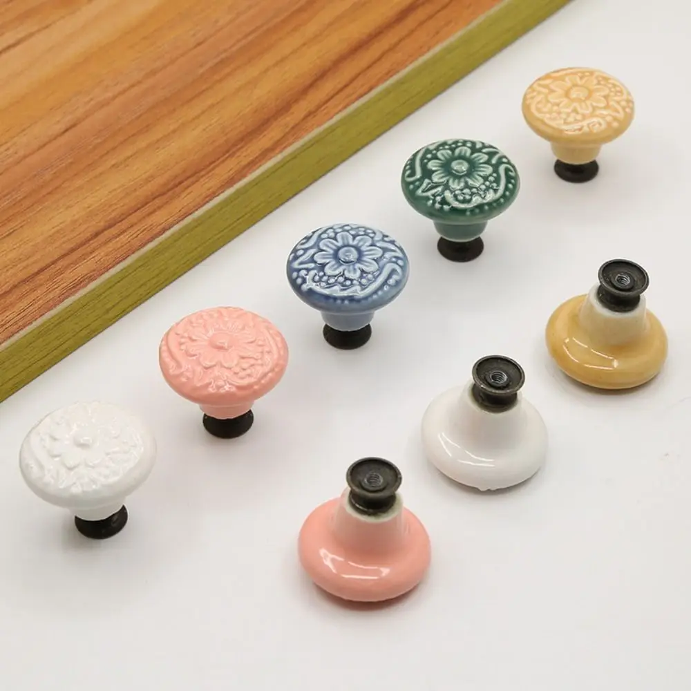 Single Hole Round Ceramic Knob Handle Flower Surface Cabinet Kitchen Door Drawer Handles Dresser Knobs Pulls Furniture Hardware furniture knobs