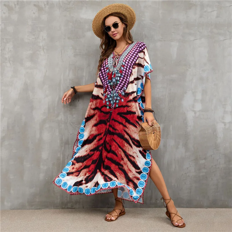 Bohemia Print Loose Beach Dress Saida De Praia Swimsuit Cover Up Beachwear Pareo Playa Kaftan Bikini Cover Up Beach Sarong