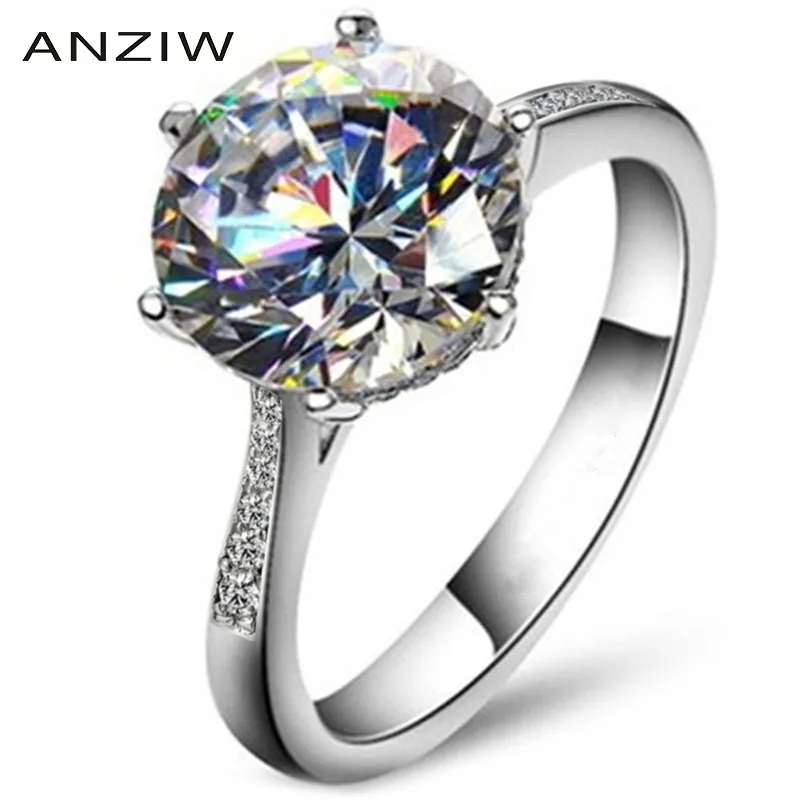 

ANZIW Luxury 3.5 Carat Engagement Solitaire Ring Women Genuine 925 Sterling Silver NSCD Big Diamond Jewelry Wedding Finger Rings