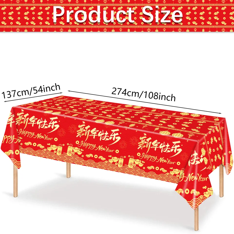 YVAINE Chinese New Year Tablecovers 2025 - 3-Pack Red & Gold Plastic Tablecloths For Spring Festival