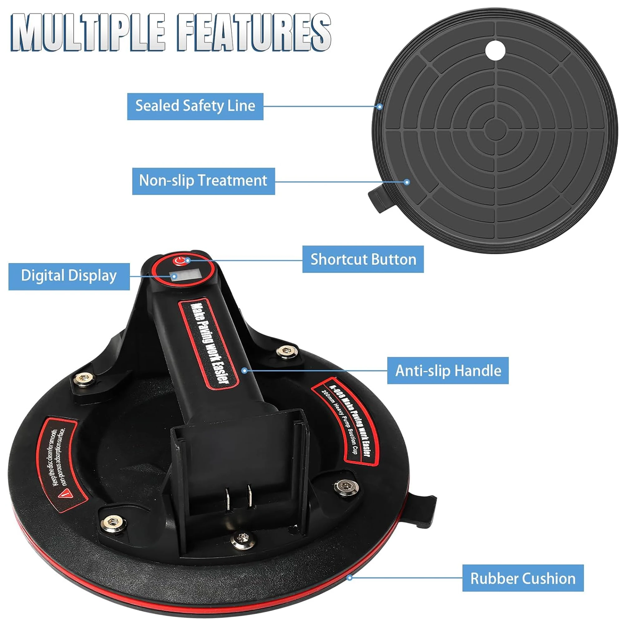 8 Inch Electric Vacuum Suction Cup Lifter 200KG Load Capacity Heavy-Duty Hand-Held Glass Lifter Moving Large Granite Tile Tools Vacuum suction cup