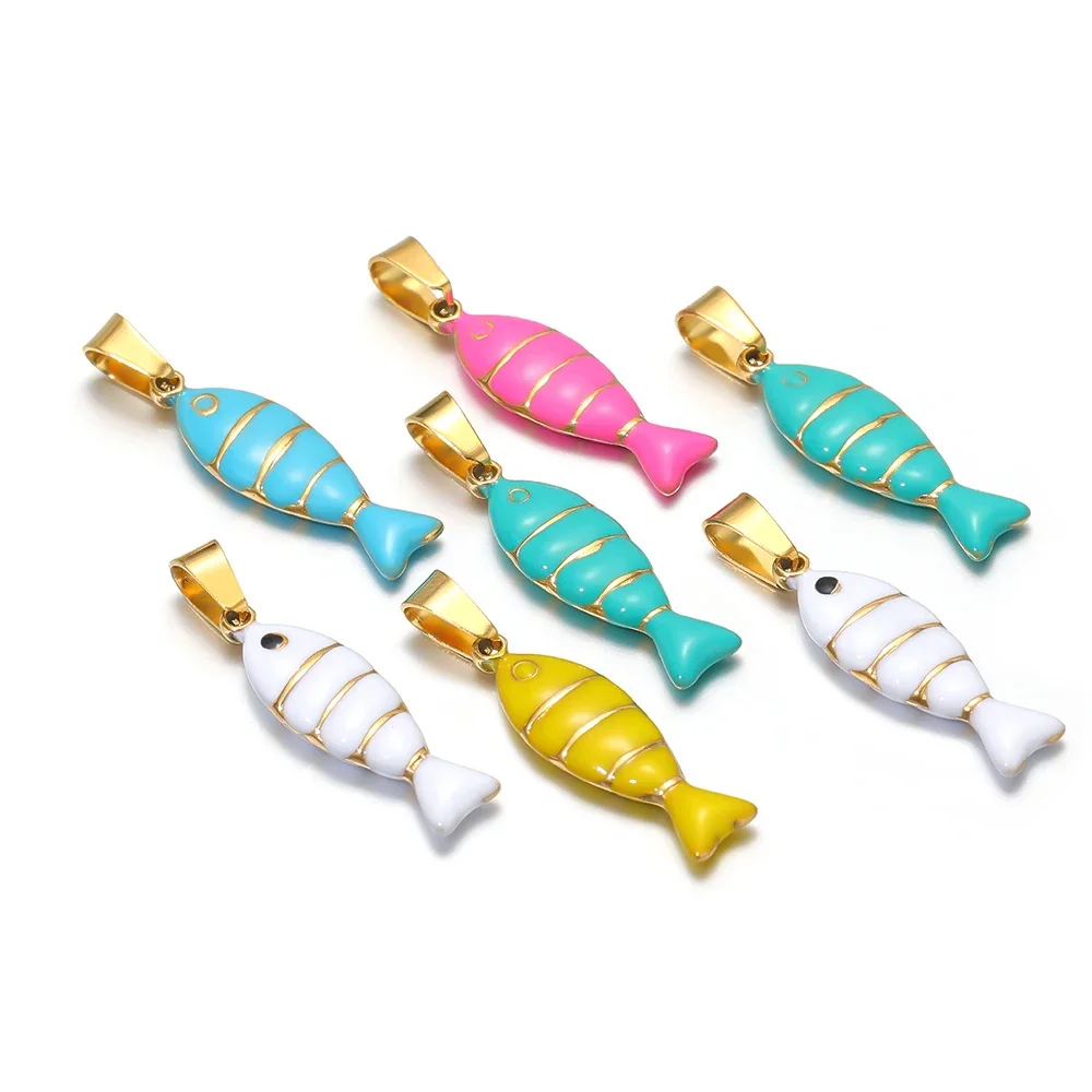 5pcs 스테인레스 스틸 기하학 물고기 펜던트의 매력 커플 목걸이 결과에 대 한 DIY 쥬얼리 쥬얼리 팔찌 용품 만들기
