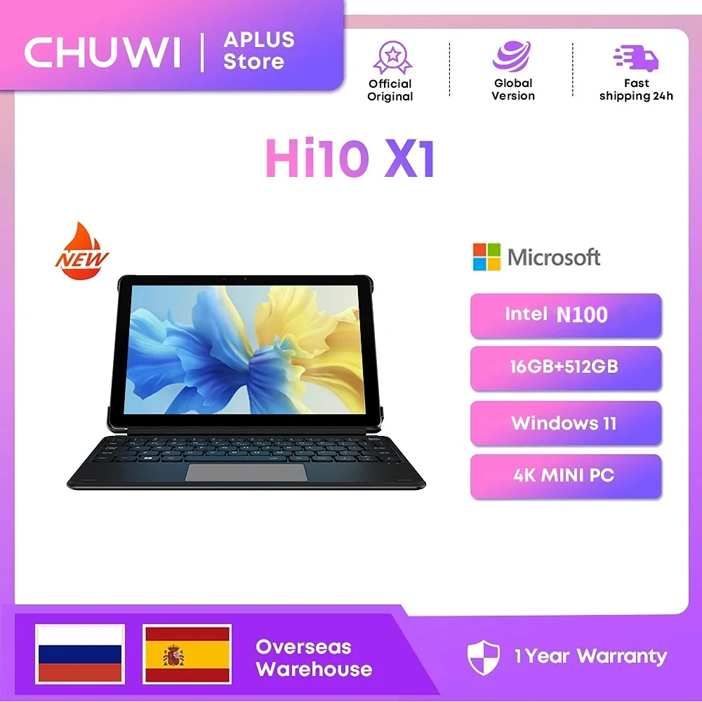 CHUWI Hi10 X1,Tablet Laptop 2 IN 1,8GB DDR5 256GB SSD,Intel N100 UHD Graphics,10.1″ LCD Screen,Tablets Windows 11 Wifi6 BT5.2