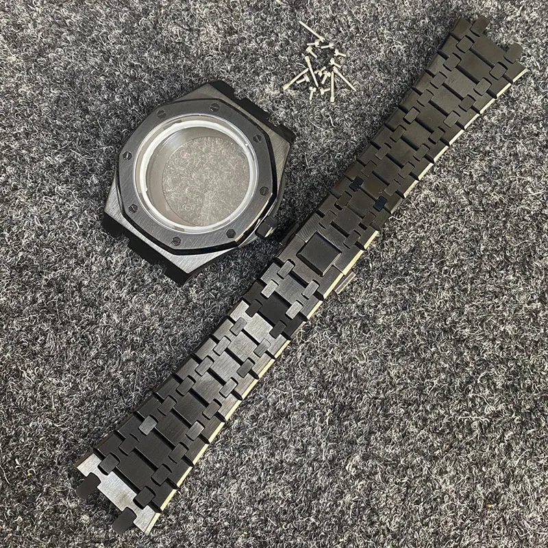 

41mm PVD Plated Black NH35 Watch Case Sapphire Crystal Glass Fits NH35 NH36 Movement Suit Contain Strap+Dial+Hands+Watch Cases