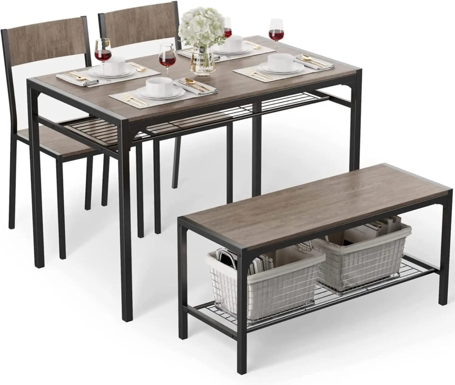 Gizoon Kitchen Table and 2 Chairs for 4 with Bench, 4 Piece Dining Table Set for Small Space, Apartment 2