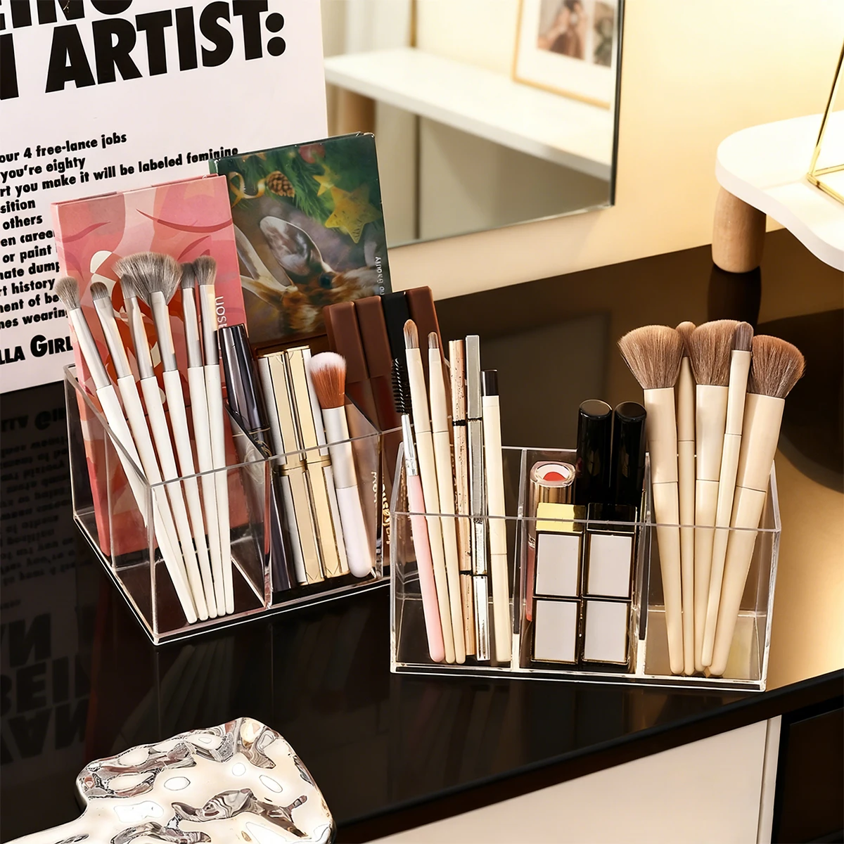 1pc Desktop Acrylic Transparent Makeup Brush Storage Box Organizer Portable Lipstick Makeup Brush Makeup Pen Holder Storage Box 2