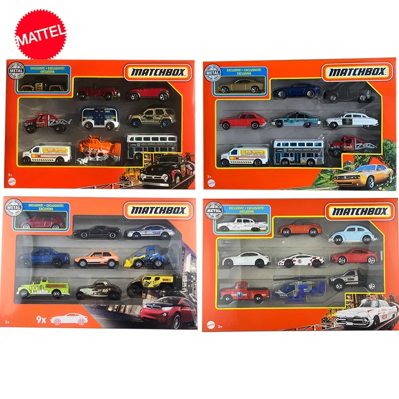 Original Mattel Matchbox 1/64 Car Alloy City Hero Series 9Pcs-Pack Racing Ford Sedan Sport Vehicle Toys for Boys Collection Gift