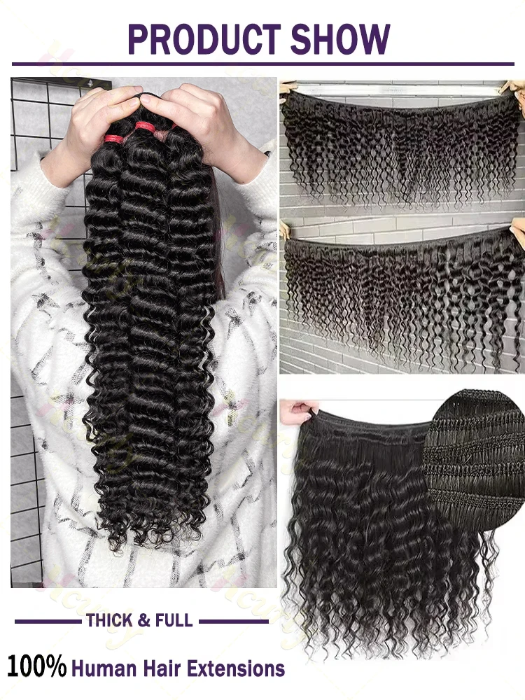 30 34 Inch Deep Wave Human Hair Bundles Curly Hair Burmese Weaving Raw Unprocessed Tissage Double Weft Virgin Hair Extensions 6
