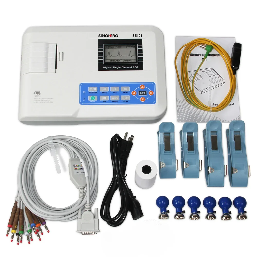 Single Channel 1 Channel 12 Lead Sinohero SE101 Digital Elektrokardiograph ECG Machine EKG Machine With Printer And PC Software