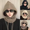 2024 Knitted Balaclava Hats Neck Ring Snood Ear Protection Beanies Men Women Hooded Caps Unisex Warm Drawstring 1Pcs Solid Color 3