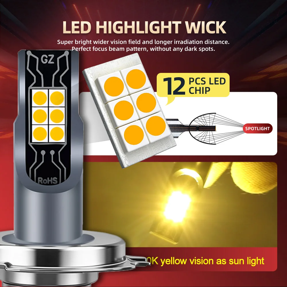 2개입 LED H11 라이트 14000LM 자동차용 H7 H4 LED 헤드라이트 전구 H3 H9 H8 9005 9006 5202 880 881 2504 3000K 노란색 팬리스 안개등
