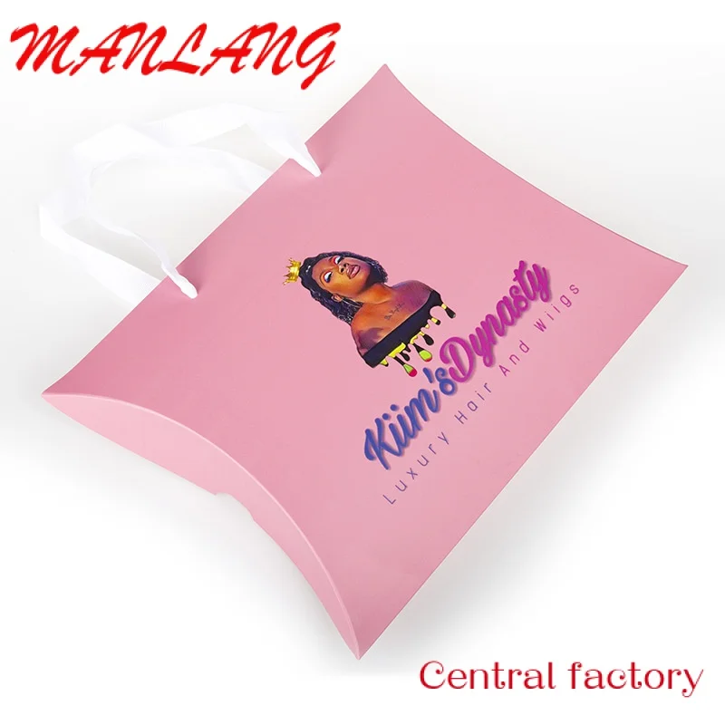 

Custom Gift Paper Bags With Your Own Logo High Quality Pink Packaging Paper Wig Box Custom Private Logo Printed Black Pink Smal