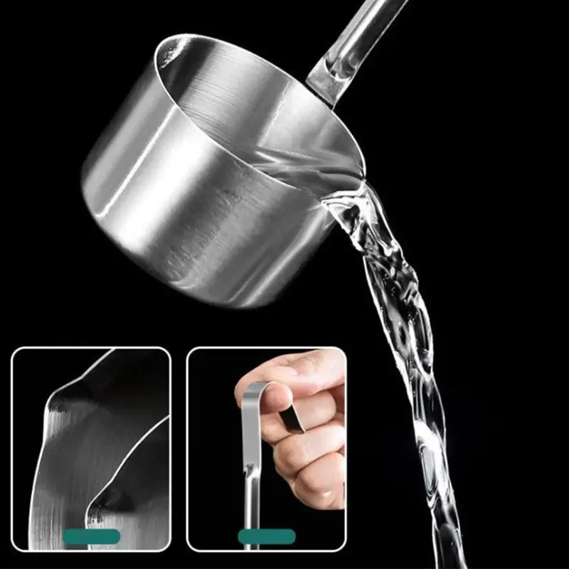 Cutlery Set Kitchenware Accessories Wooden Serving Spoon Ladle Stainless Steel Long Wine Pouring Spoon Hang Sauce Ladle Handle Hook 50/125/250/500ml Measuring Cup Kitchen Bar Tools