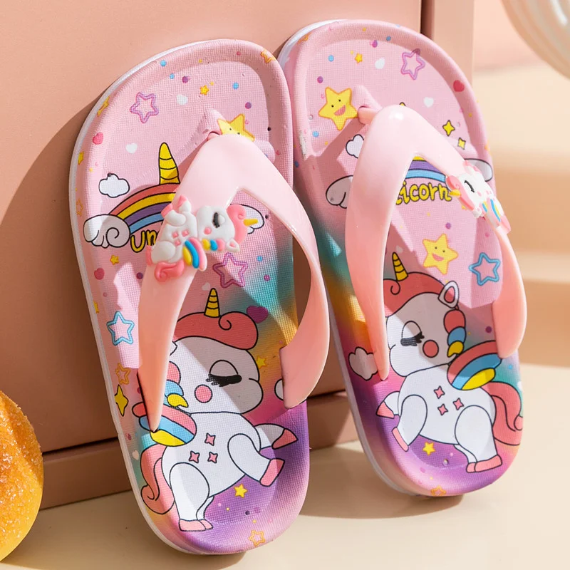 girl princess shoes Summer Cartoon Unicorn Children's Slippers Cute PVC Waterproof Flip Flops For Girls Home Bath Soft Anti Slip Kids Beach Shoes extra wide children's shoes Children's Shoes