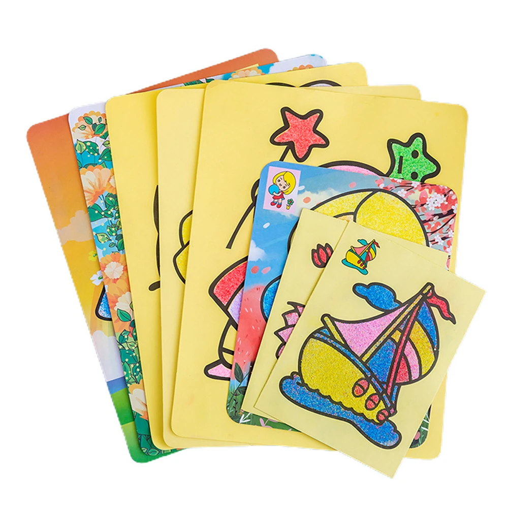 Childrens DIY Sand Art Kit Cartoon Doodle Gift Preschool IQ Craft Making Colorful Sand Art Toy 3 Sizes