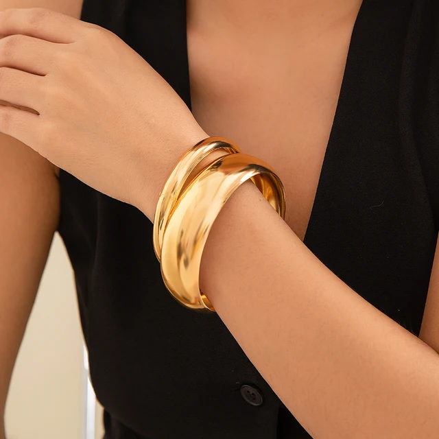 ［美品］アンソニーキャセイ　ゴールデンテール IngeSight.Z 2Pcs Exaggerated Smooth Metal Big Wide Bracelet