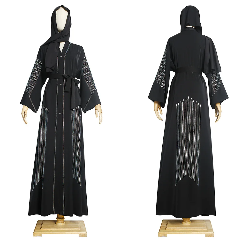 african pants Muslim Kaftan Abaya Dress Kimono Women Dubai Open Abayas Turkish Stones Chiffon Hooded Dress Elegant African Plus Size Boubou african style clothing