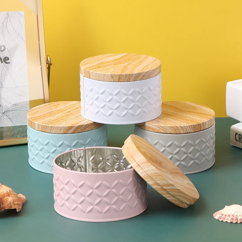 High-End Wood Grain Tin Boxes Solid Metal Storage Box Coffee Tea Cans Candy Container Large Capacity Home Organizer 4
