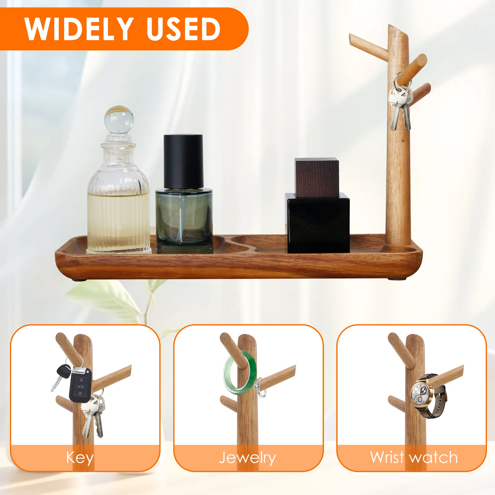 Wood Key Tray for Entryway Table Wood Storage Tray Living Room Key Hanger Jewelry Display Frame Organizer Tray for Rings Watches 5