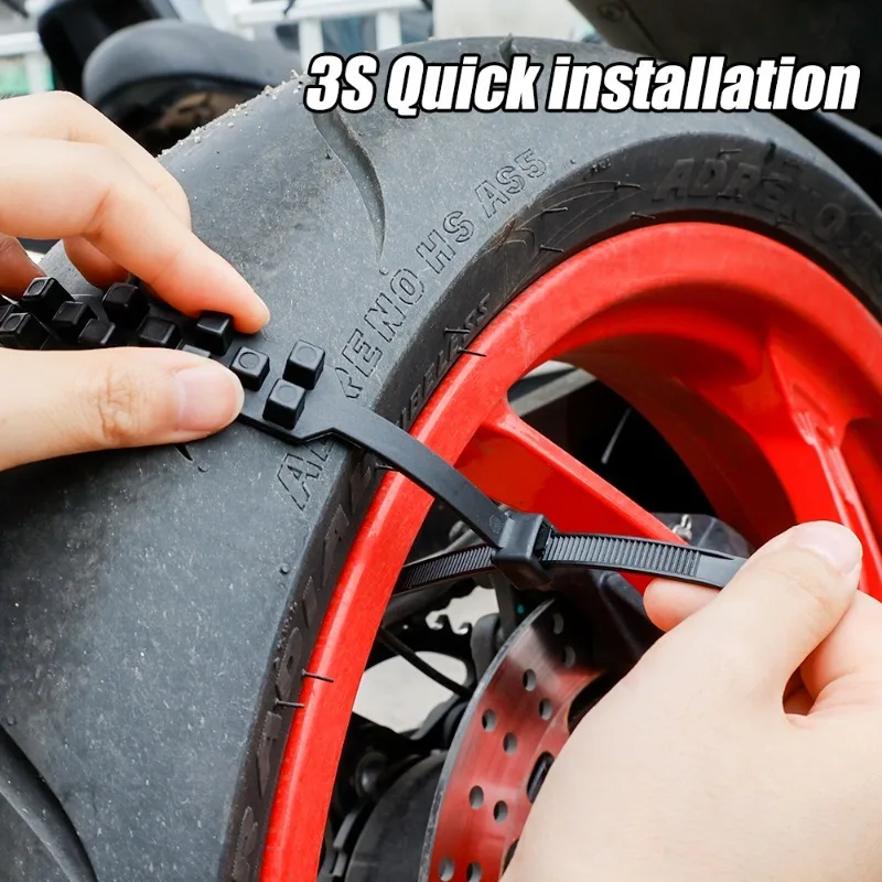 Anti-Skid Snow Chains for Motorcycles Bicycles Winter Tire Wheels Non-slip Cable Ties Motorbike Emergency Tire Chain Tool 5-1pcs