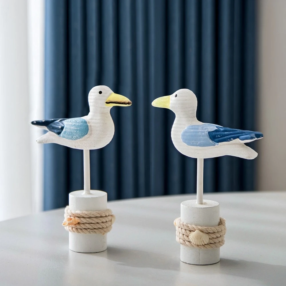 Wooden Seagull Figurine,Nautical Coastal Crafts Nordic Birds Sculptures for Home Outdoor Garden Yard Seaside Beach Beauty Decor 6