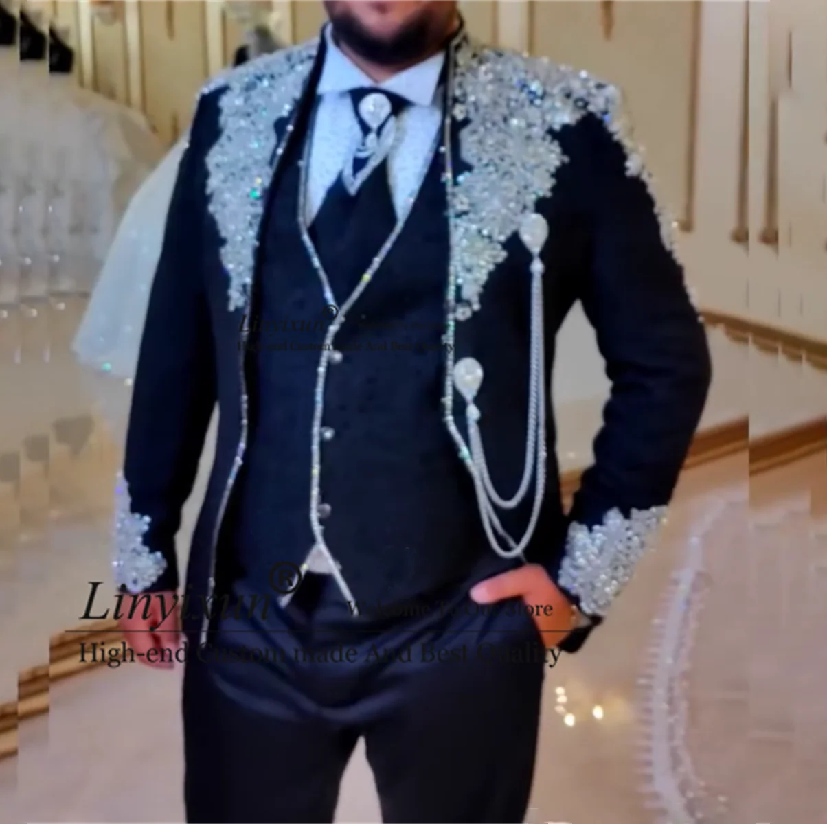 Men's Velvet Trim Weddings ~ Prom ~ Fancy Tuxedo Men's blazer Jacket For Men main image 1