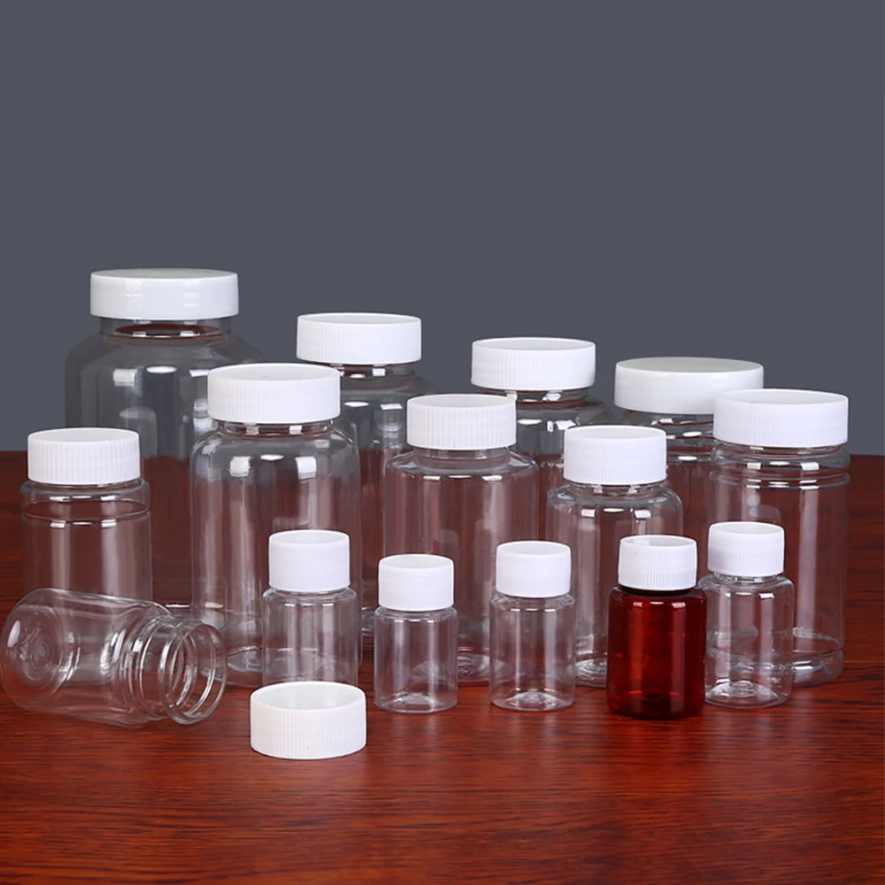Refillable bottle 30ml 50ml 100ml 200ml 250ml plastic PET clear empty seal bottle solid powder medicine pill vial container