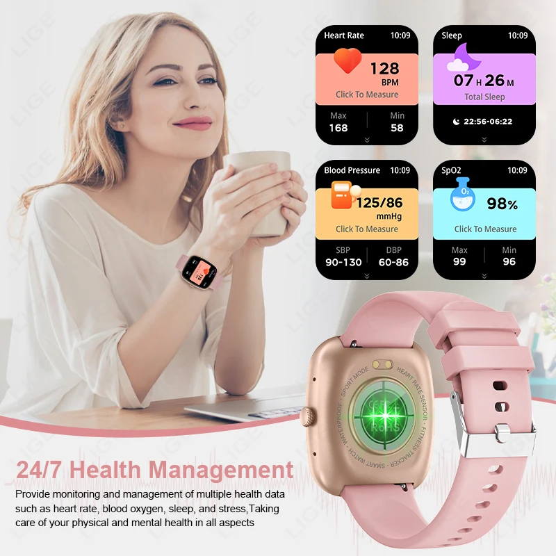 LIGE New Square Smartwatch Men Women 1.83 Inch Bluetooth Call Customized Watch Face Bracelet 130+ Sports Modes Smart Watch Man