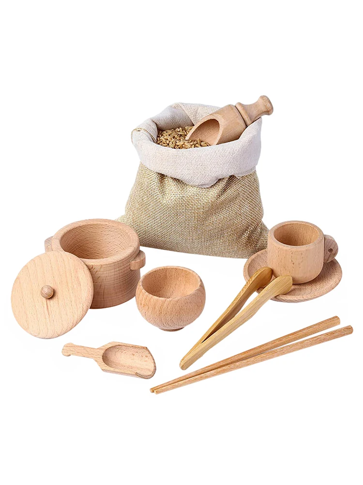 

Upload children's sensory Montessori wooden toy tableware set, spoon chopsticks, hands-on ability, brain training