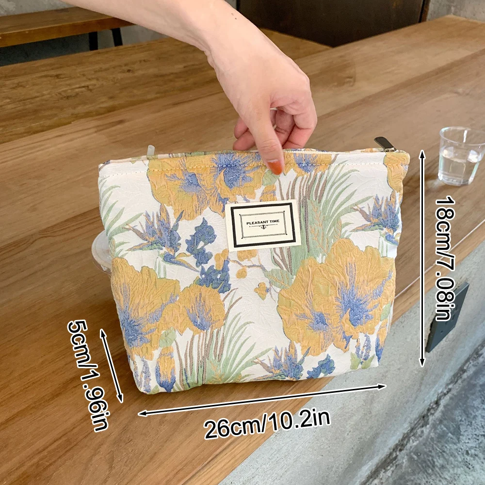 1PC Vintage Woven Satin Fabric Storage Bag Large Capacity Portable Makeup Toiletry Bag - Fashionable Organizing Solution 5