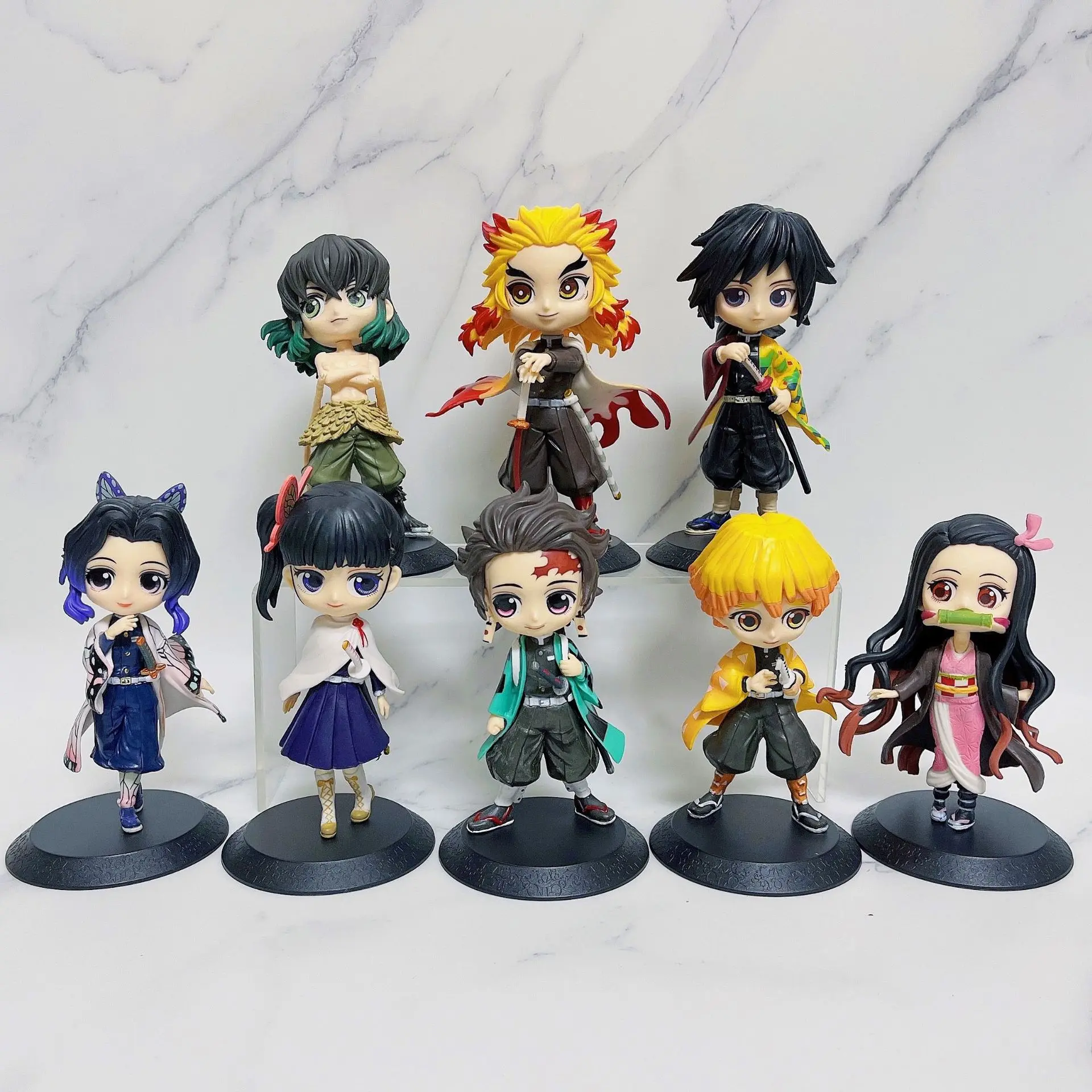 

8styles Anime Demon Slayer Figure Nezuko Tanjirou Zenitsu Inosuke Kyoujurou Giyuu Kawaii Qposket PVC Model Toy Collect Gift