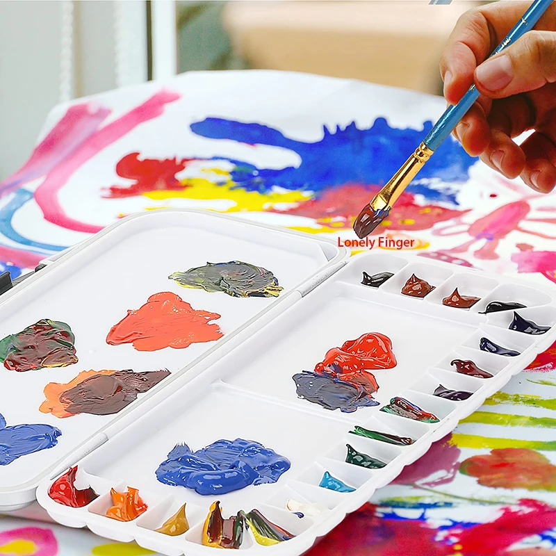 Airtight Watercolor Palette 18 Wells and 2 Mixing Areas Premium Moisturizing foldable Travel Portable Folding Paint Palette Box 6