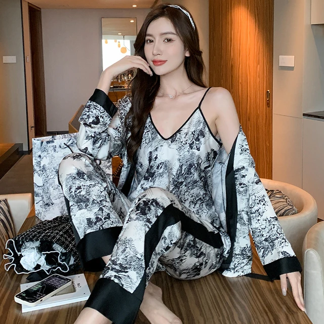 Pyjama Femme Kimono et Pantalon Satin