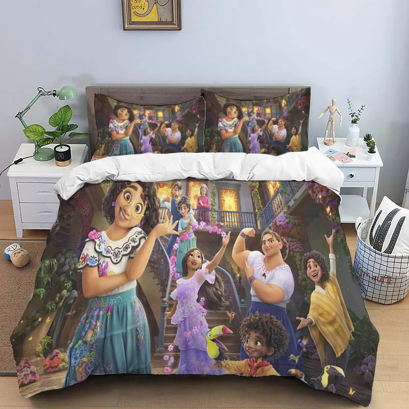 thumbnail image 1 of Juego de cama de tres piezas con estampado de dibujos animados de Disney Encanto, con funda de almohada, para niños o adultos, para tamaño King, Queen, Full y Twin, 1 of 5