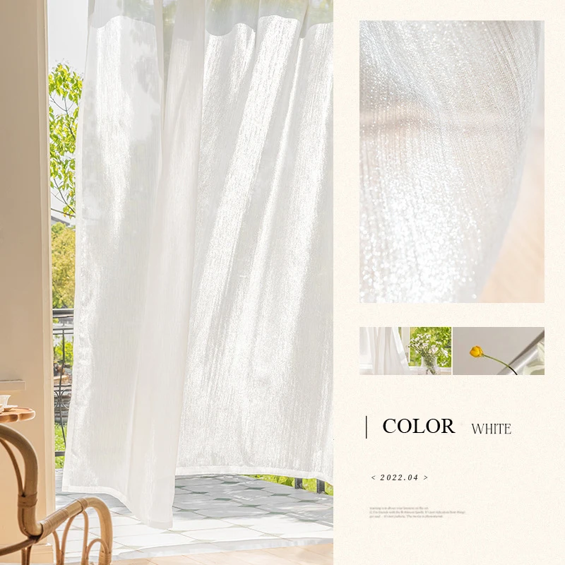 Nostalgia Sparkling French Style Tulle Curtains For Living Room Bright Streamer Voile Sheer Curtain Home Decor Customize sheer curtains window curtains decor curtains light filtering curtains