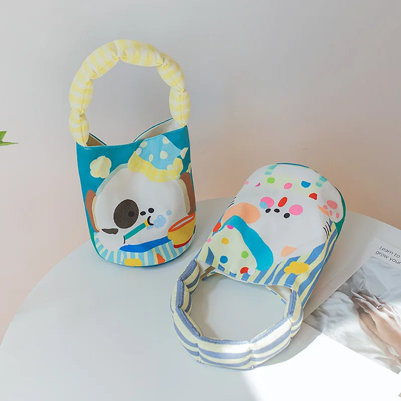 

Korean Style Kids Kawaii Cartoon Handbag Children Cute Cat Puppy Pattern Shoulder Bag Little Girls Canvas Bucket Purse