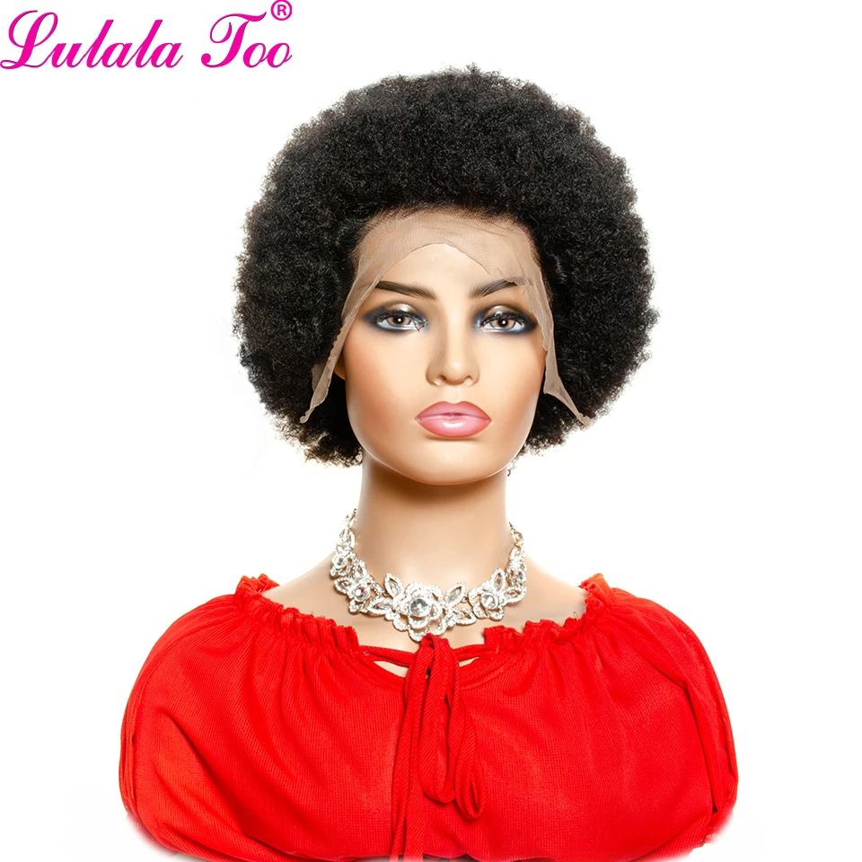 Short Afro Puff Wig Brazilian 13x4 HD Lace Front Wigs Natural Color Remy Afro Kinky Curly Human Hair Wigs for Black Women 150%