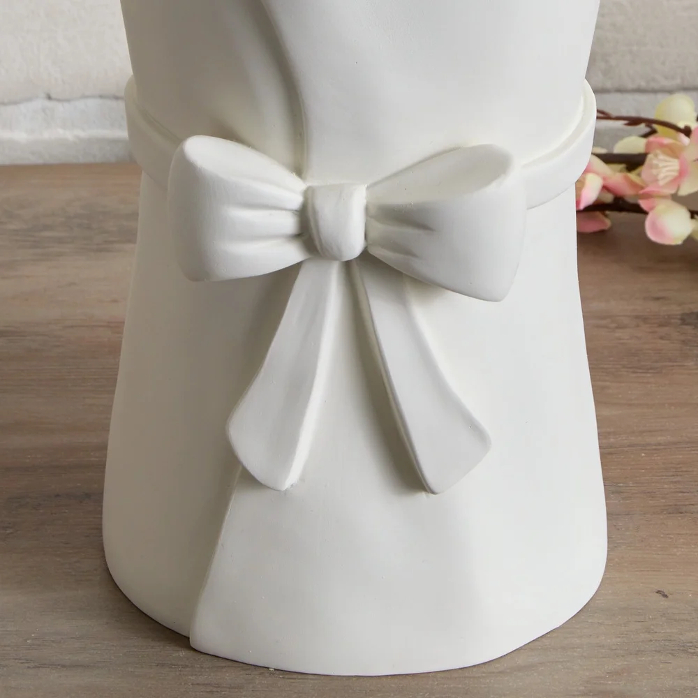 Large White Resin Vase with Bow 5