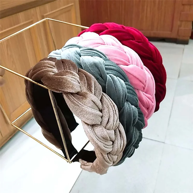 

New Fashion Wide Pleuche Cross Twine Hairband Headband For Womens Padded Head Band Hair Accessories Cute Princess Headdress