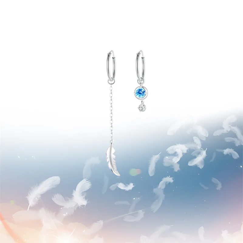 Dangle Drop Crystal Tassel Long Earrings for Women Asymmetric Moonstone Feather Personality Tassel Ear Line Ear Buckle Luxury Jewelry