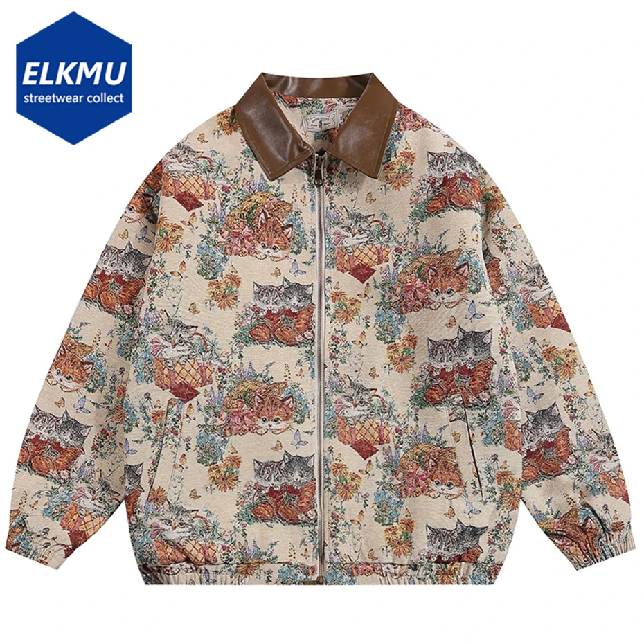 

Cats Graphic Vintage Jackets Men Autumn Winter Streetwear Harajuku Varsity Jackets Padded Coats Man Retro Jackets Y2K