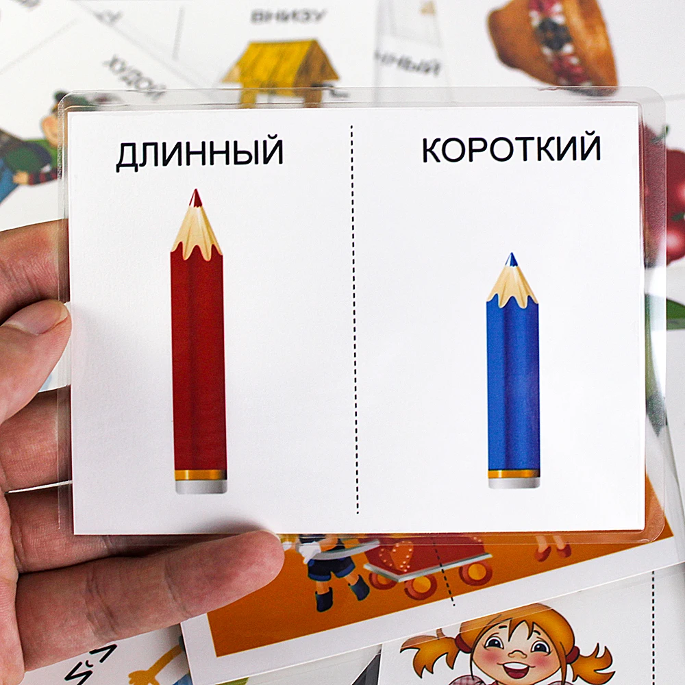 20pcs Antonyms Russian Early Educational Flashcards For Children Toddler Learning Cards Kindergarten Teacher Teaching Aids tools 5
