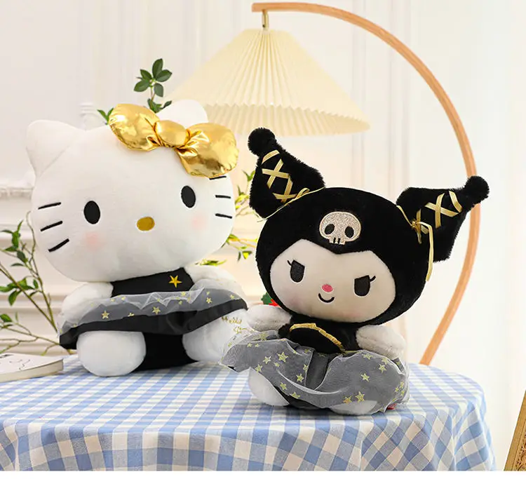 Hello Kitty Plush Doll Toy Cartoon Cute Anime Black Gold Kuromi Luxury Sleeping Pillow Doll Girls Birthday Gift