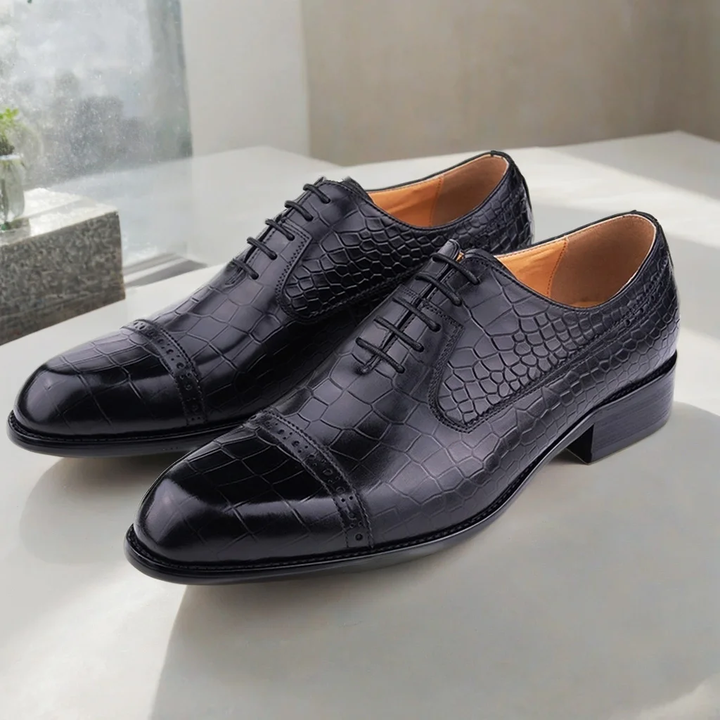 Cow Leather Men\'s Cap Toe Oxford Shoes 2