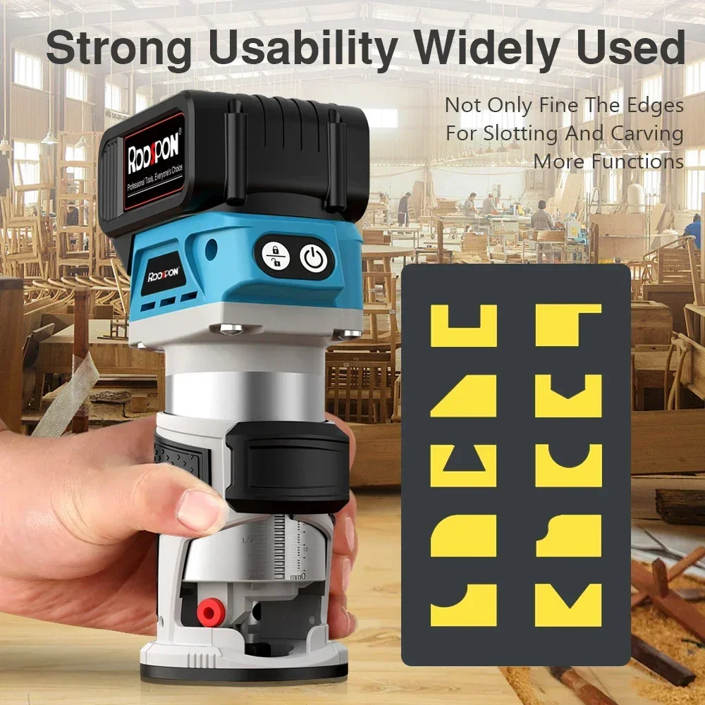 Brushless Electric Trimmer 6 Speeds Cordless Wood Router 6/6.35/8mm Woodworking Engraving Slotting Tool for Makita 21V Battery 2
