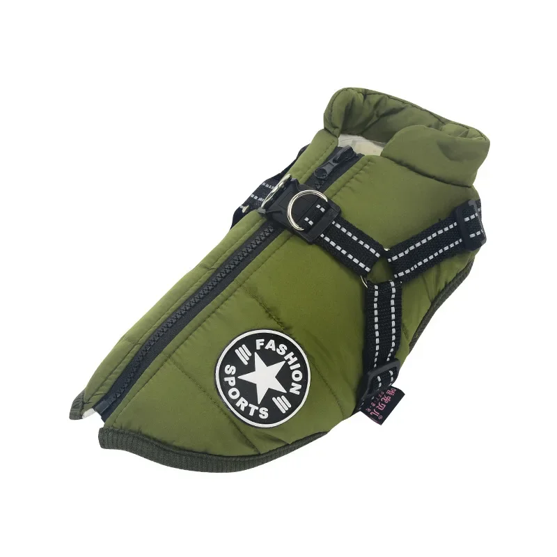 Waterproof Warm Dog Jacket Vest with Harness - Winter Coat
