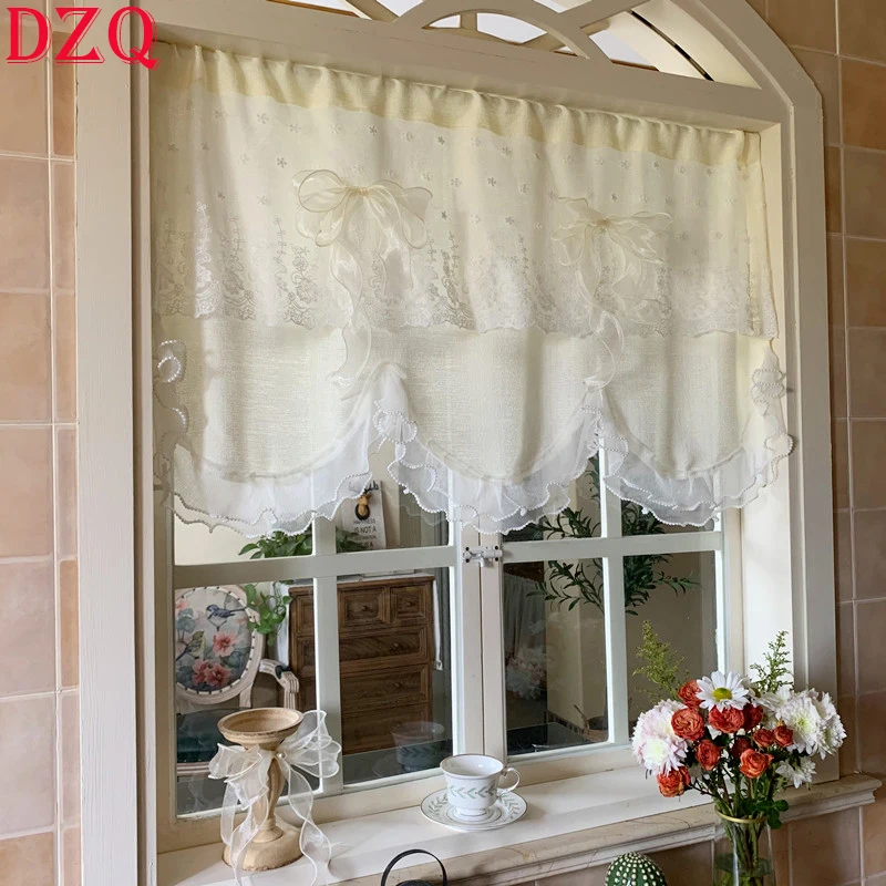 Beige-Wave-Embroidered-Flowers-Window-Valance-for-Living-Room-Elegant ...